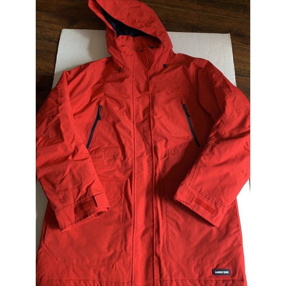 LANDS ENDS Med Women's Ski Jacket Windproof Coat Hooded Waterproof Red